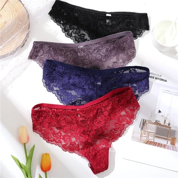

Women Sexy Lace Briefs Knickers See Through G-String Thong Panties Underwear V-String Lingerie Low Waist Briefs Lace Flowers New