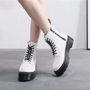 

Winter fashion Leather Ankle Boots Women Thick Sole Martern Boots Platform Black Booties Woman Shoes Woman Boots