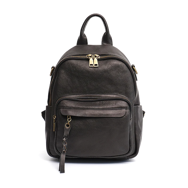 SC итальянский рюкзак из коровьей кожи для женщин с молнией спереди, дизайнерский женский функциональный рюкзак, школьная сумка с ремнем, винтажная сумка на плечо - Цвет: BLACK