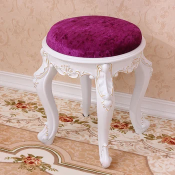 

European minimalist white solid wood dressing table stool Korean pastoral dressing stool makeup chair bedroom sitting stool WY4