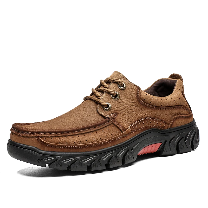 CUNGEL/Мужская обувь для пеших прогулок; удобная обувь из воловьей кожи; уличные дышащие кеды; походные ботинки; обувь для альпинизма - Цвет: 80131-khaki