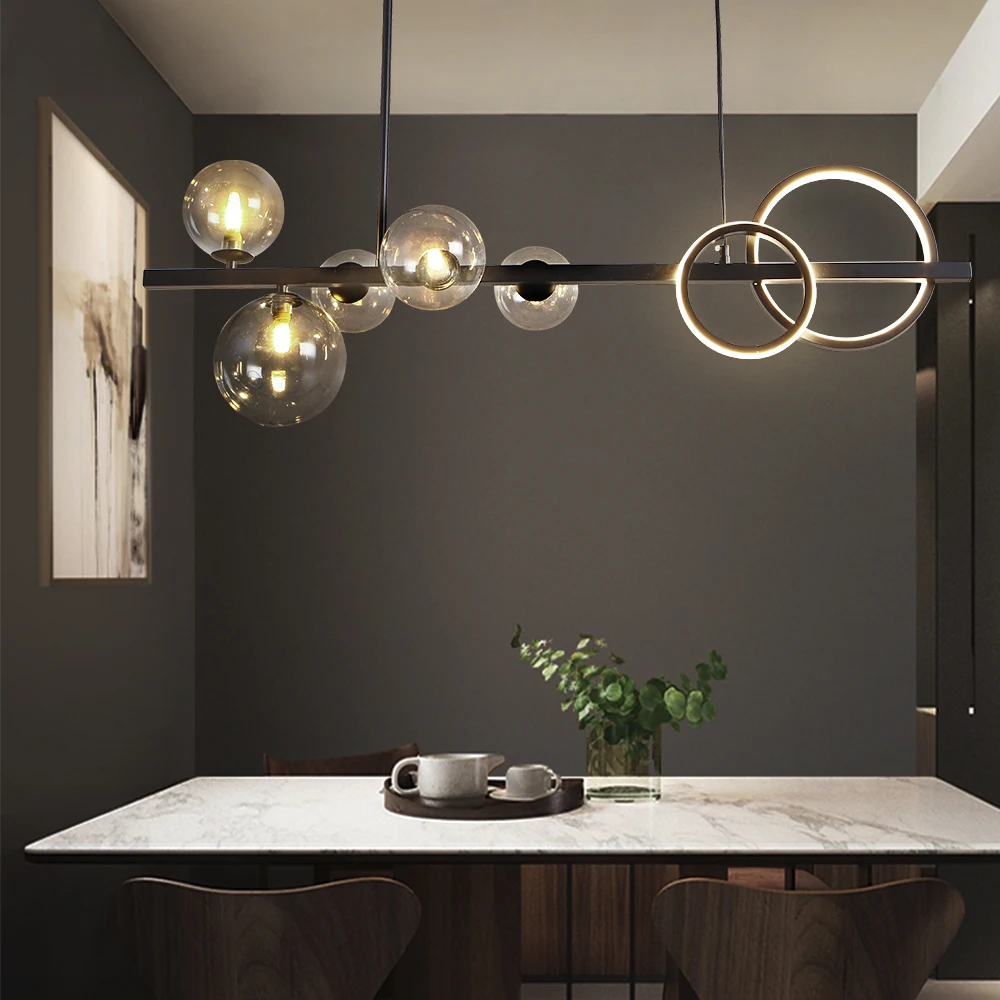 Artpad Modern European Glass Bubble Dining room Pendant Lights Black Long Bracket Pendant Lamps for Bar Stair Kitchen Restaurant