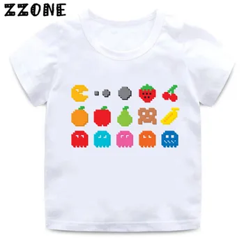 

Boys and Girls Game Pac-Man Eat Ghost Print T shirt Kids Pacman Funny Clothes Baby Summer Short Sleeve White T-shirt