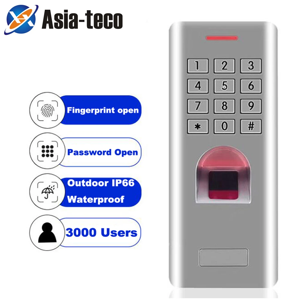 

Standalone Fingerprint Password Keypad Access Control Reader for security door lock system gate opener IP66 1000 Users