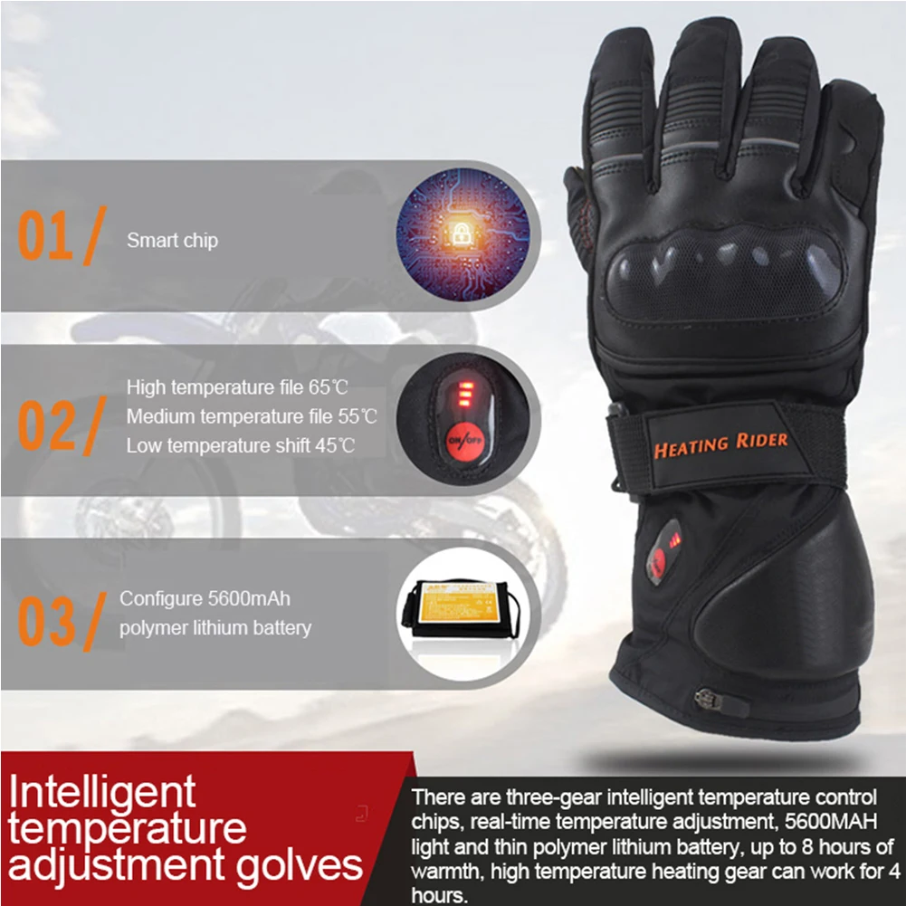 1 пара перезаряжаемые зимние нейлоновые водонепроницаемые перчатки для катания на лыжах на открытом воздухе, регулируемые теплые перчатки с сенсорным экраном и электрическим подогревом, портативные