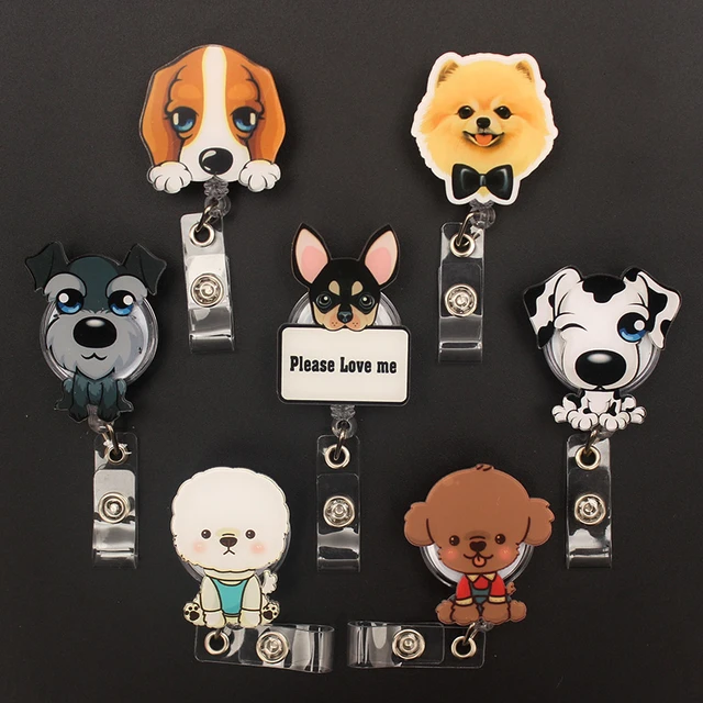 Animal Style Funny Dog Retractable Badge Reel For Nurse & Doctor