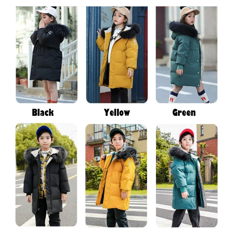 Теплое зимнее пуховое пальто для мальчиков и девочек детская хлопковая куртка пальто с капюшоном водонепроницаемая утепленная верхняя одежда детская длинная парка на возраст от 4 до 16 лет