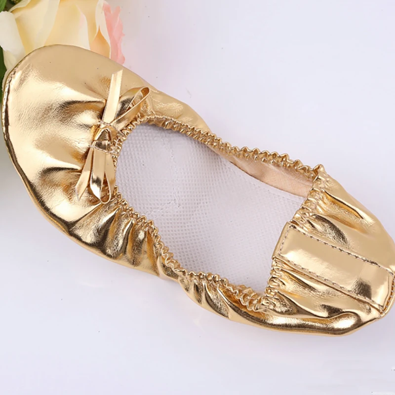 USHINE, золотистые мягкие индийские женские танцевальные туфли для танца живота, Кожаные балетки для танца живота, йоги, балетные туфли для девочек и женщин