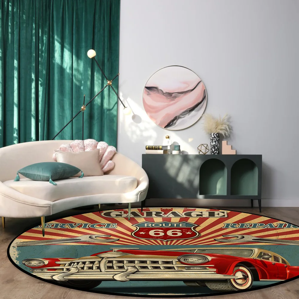 Классический постер ретро автомобиль Route 66 круглый ковер ковры для декора гостиной ковры для детской комнаты Коврики для спальни современные коврики