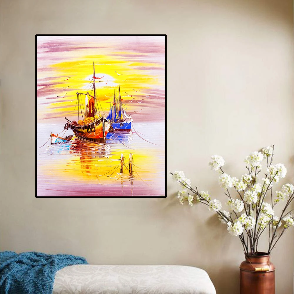 Sea a Sailboat Sunrise Scenery Canvas Painting Calligraphy Poster And Print Home Decor Picture for Living Room Bedroom Bathroom Sea a Sailboat Sunrise Scenery Canvas Painting Calligraphy Poster And Print Home Decor Picture for Living Room Bedroom Bathroom