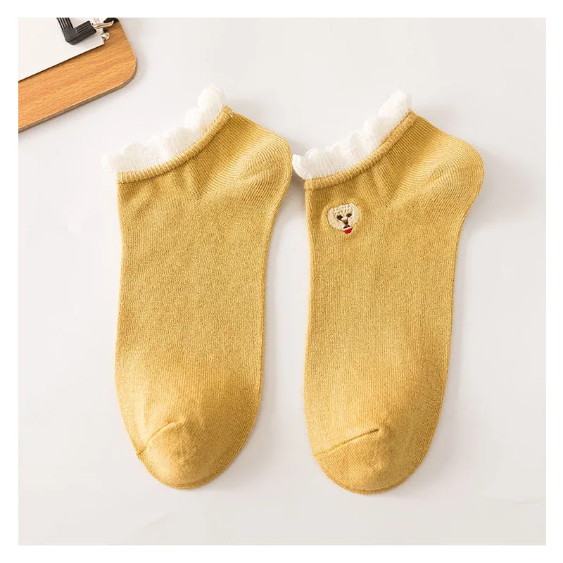 Хлопковые носки с вышивкой маленькой собачки для девочек короткие носки до щиколотки с кружевными цветочками носки с забавными рисунками для девочек возрастом более 8 лет