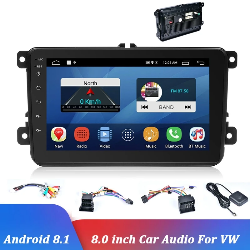 2 Din 8 дюймов Android 8,1 автомобильный DVD мультимедийный плеер 1G + 16G gps навигация wifi Bluetooth аудио стерео радиоплеер для-VW