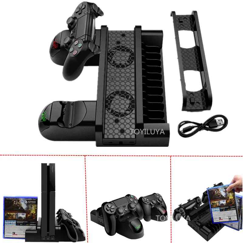

Charger PS4/PS4 Slim/PS4 Pro Dual Controller Charger Console Vertical Cooling Stand Charging Station Dock For SONY Playstation 4