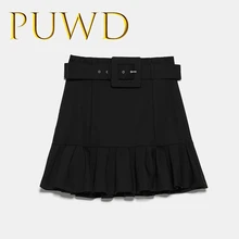 PUWD осень и зима женская новая 100 юбка со складками с короткой юбкой и тонким поясом мини юбка