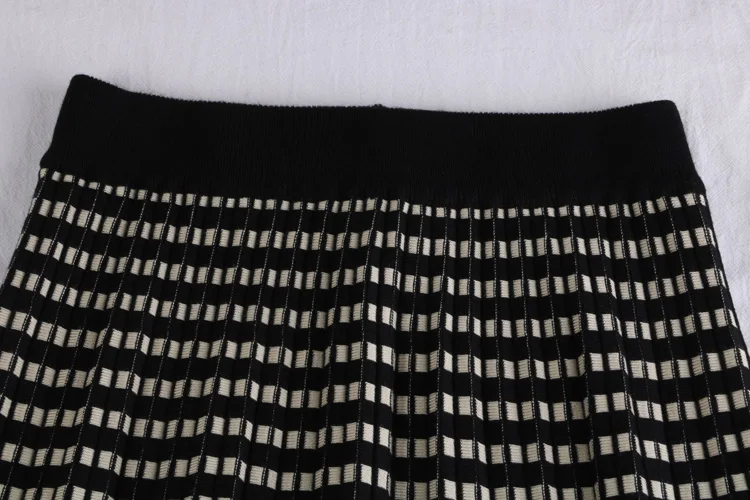 Зимняя винтажная утолщенная теплая трикотажная миди плиссированная клетчатая юбка для женщин женские вязаные юбки черный кофе saia saias