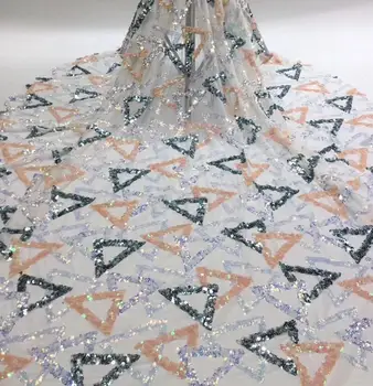 

2020 New Style French Nigerian Sequins Mesh Lace African Tulle Sequence Lace Fabric High Quality Lace For Wedding Dress 5 Yards