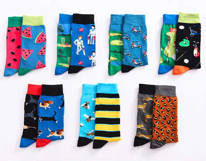 Длинные хлопковые носки с героями мультфильмов, модные мужские носки года, красивые носки с логотипом для левой и правой ног, разные стили