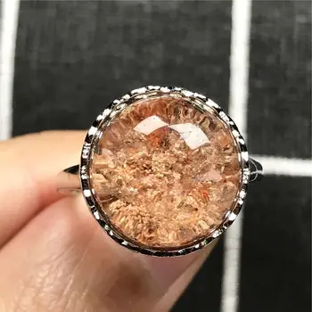 

Top Natural Phantom Quartz Ring Jewelry For Woman Lady Man Crystal Silver 16mm Oval Beads Love Beauty Adjustable Ring AAAAA