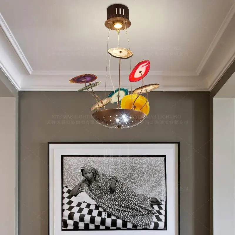 Цветной натуральный агат ломтики подвесные светильники маленький шнур