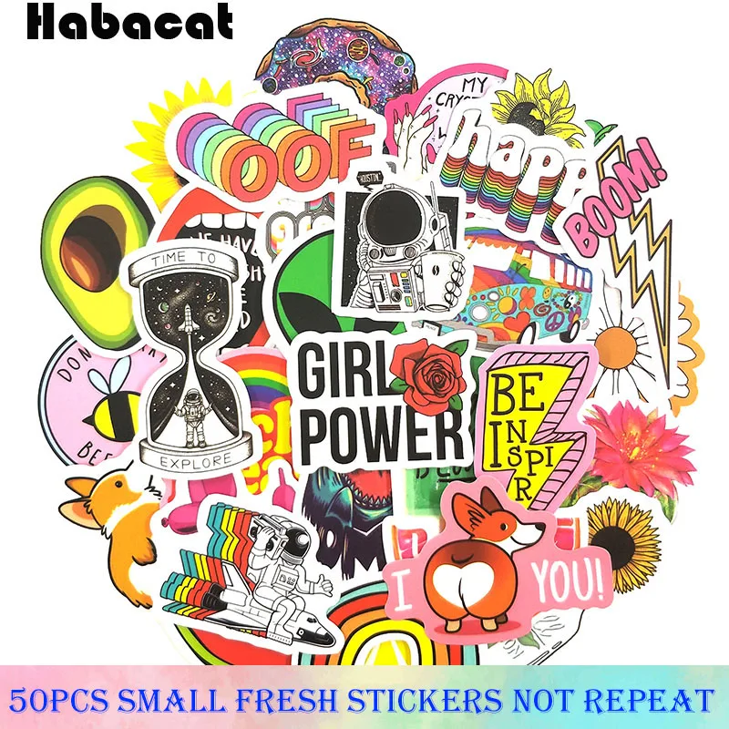

50Pcs/Set Cartoon Small Fresh Graffiti Stickers For Luggage Laptop Decal Skateboard Stickers Moto Bicycle Car Guitar Fridge
