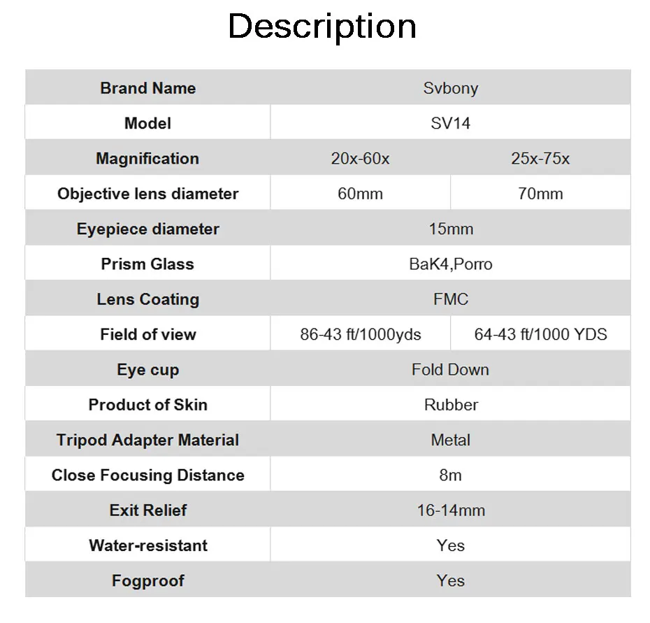 SVBONY Зрительная труба SV14 BAK4 Zoom 25-75x70mm 45De Зрительная труба Birdwatch телескоп+ телефонный адаптер+ 2 штатива F9310