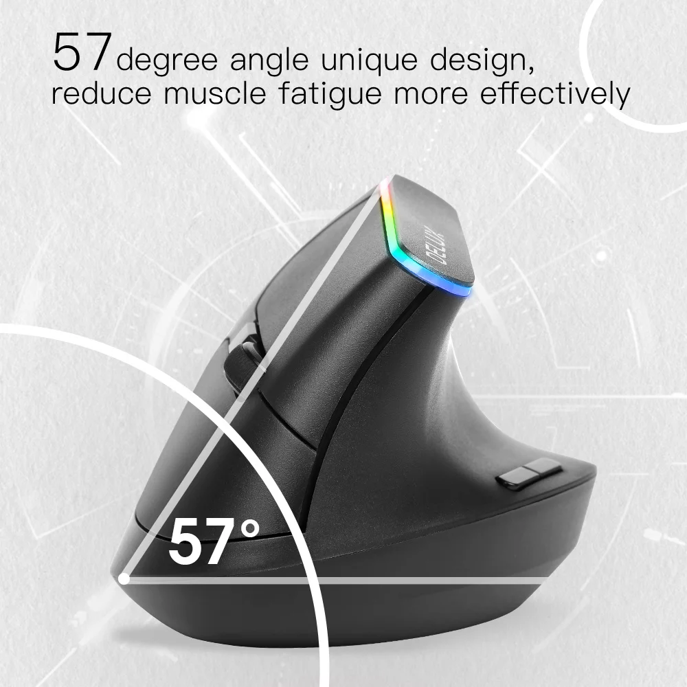 Ergonômico sem Fio Verticais para Computador Delux Rato Vertical Ghz 6 Botões Gamer Rgb 1600 Dpi Ratos Portátil M618c 2.4 - Imagem 3