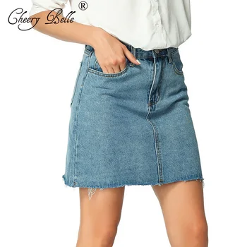 

women denim mini skirt Summer Casual loose Skirt pockets straight Large size Denim bag skirt showing figure