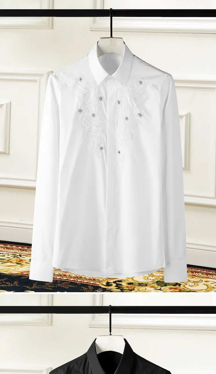 Brand Business Male dress Shirt Fashion long sleeve Slim Embroidery Shirts for men Autumn Winter Solid Camisas masculina