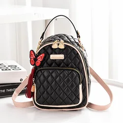 Women Backpack Crossbody Bag Teenage Girl Diamond Lattice Lady Butterfly Shoulder Phone Purse Korean Style New Trendy Female Bag
