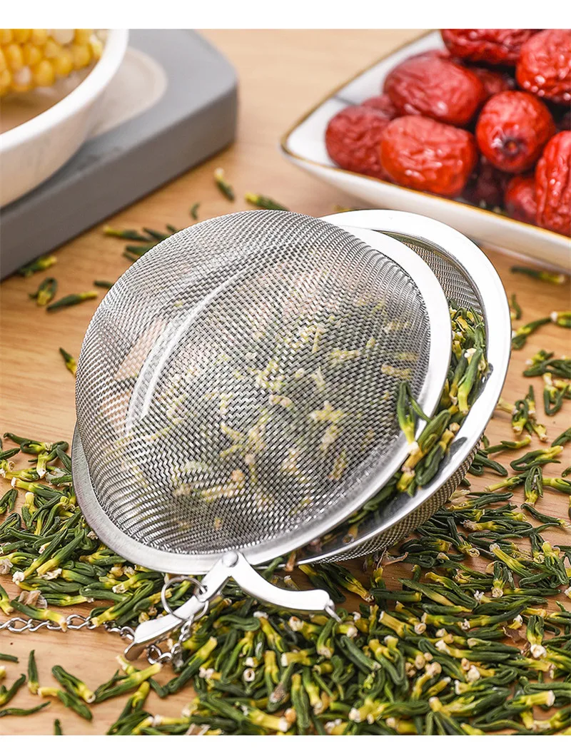 Description Picture 6 of item3 Size Stainless Steel Tea Ball Strainer Tea Infuser Sphere Locking Spice Tea Mesh Infuser Tea Filter Strainers Kitchen Tools
