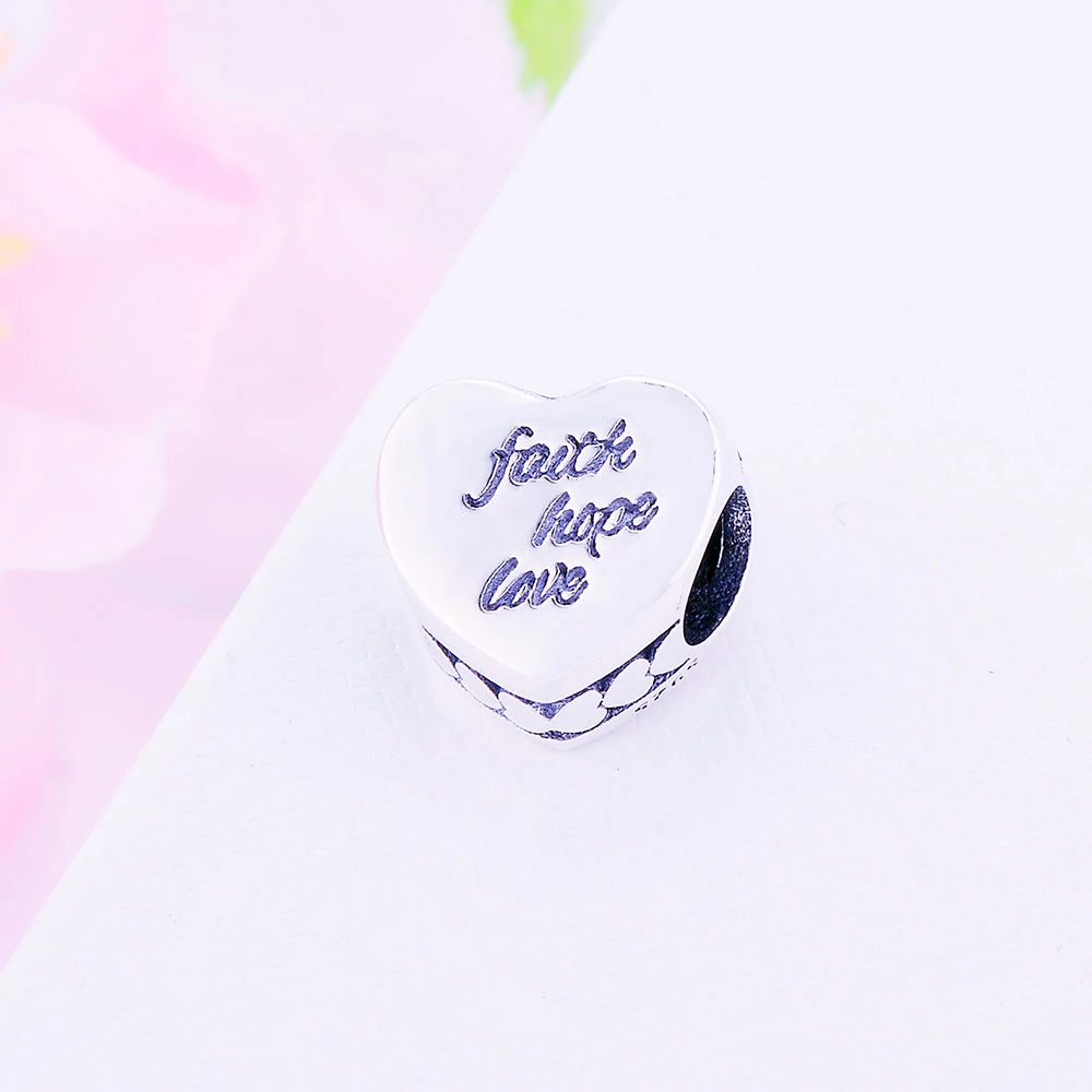 Браслеты шармы из серебра 925 пробы с надписью Faith Hope Love Heart|Бусины| |