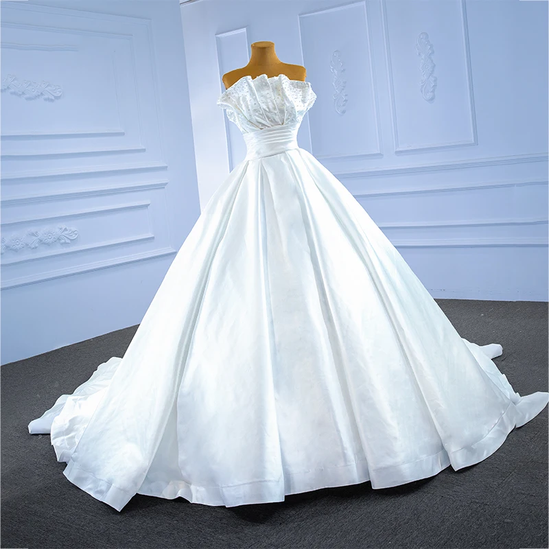 RSM67267 White Shell Tube Top Wedding Dress Bridal Gown Frill 2021 New Simple Banquet Pearl Decoration Vestidos Casamento 4