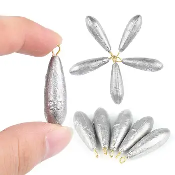 

New 5 Pcs Lead Water Drop Shape Fishing Sinker Weight With Ring Fish Tool Split Shot Rig Sinker Fishing Accessories
