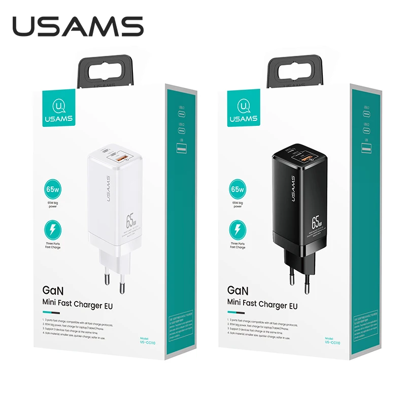 USAMS GaN Charger 65W For iPhone Quick Charge Type