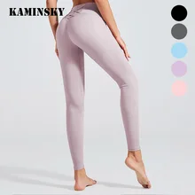 Kaminsky, мягкие, на ощупь, спортивные, Фитнес Леггинсы для женщин эластичные, высокая талия, спортивные штаны, высокое качество, нейлон, ремень, леггинсы
