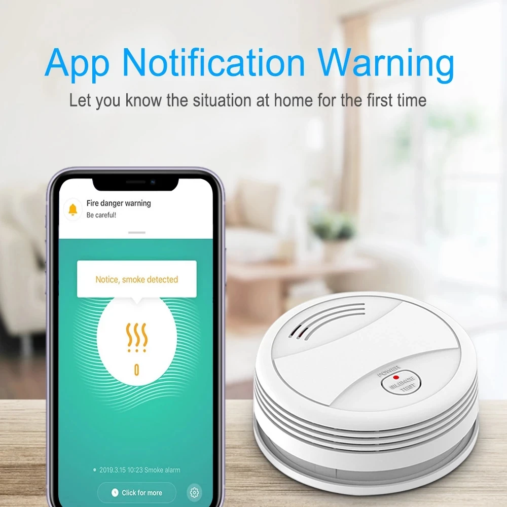 EN14604 Certified Tuya Smart WiFi Smoke Detector Sensor 80DB Alarm Fire Smoke Detector Wifi Fire Protection Home Security Alarm smoke alarm