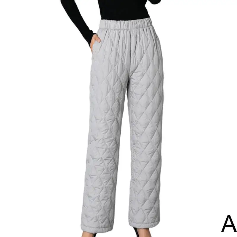 Women Winter Warm Down Cotton Pants Padded Quilted Trousers Elastic Waist Casual Trousers