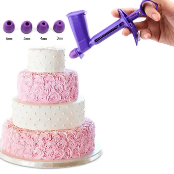

DIY Baking Tools Detachable Pearl Applicator with 4 Transfer Heads Cake Topper Pearl Gun Ball Applicator Meatball Coating Tool