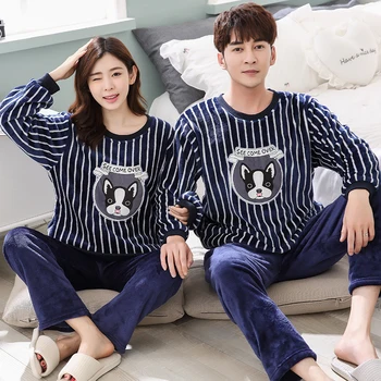

Autumn Winter Long Sleeve Warm Flannel Men's Cartoon Pajama Sets Thick Men Sleepwear Coral Fleece Sleep Lounge Pajamas Clothing