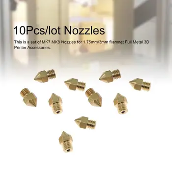 

10Pcs MK7 MK8 Nozzle Extruder Threaded 0.2/0.3/0.4/0.5/0.6/0.8/1.0mm For 1.75mm/3mm Filamnet Head CR-10 Ender 3 3D Printer