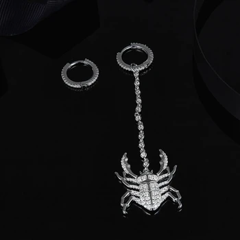 

925 AAA Zircon Stone Scorpion Tassel Earring Insect Asymmetry Cuff Dangle Earring Women Party Bridal Wedding Jewelry