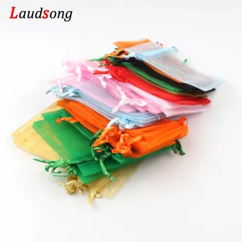 

50pcs 5x7 7x9 10x12 13x18cm Candy Wedding Bags Organza Bag Jewelry Packaging Bags Gift Pouches 15Colors