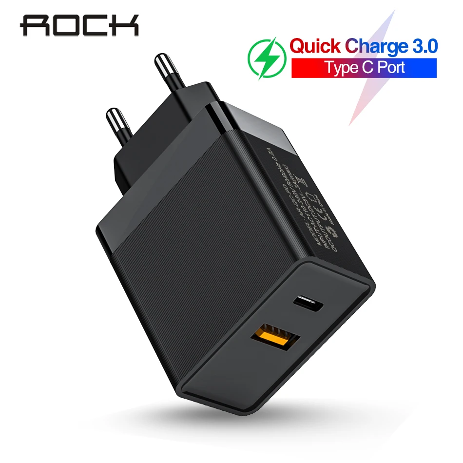 

ROCK Quick Charge 3.0 USB Charger Type C QC 3.0 Fast Charging For iPhone 11 Pro Max Samsung S10 Plus Wall Phone Fast Charger