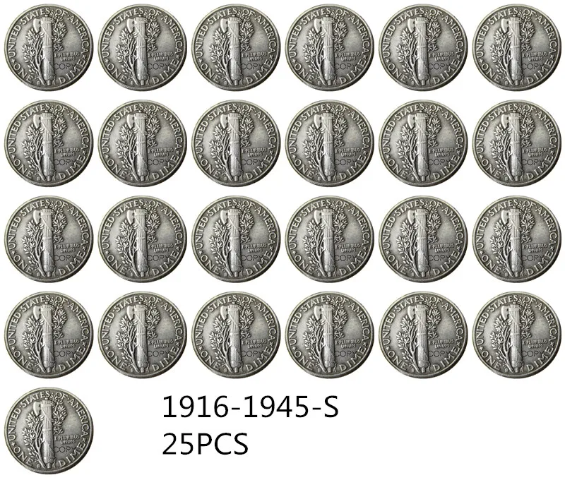 США 1916-1945 ОСЧС 79 шт. ртутная головка десять центов(Dimes) Посеребренная копия монеты