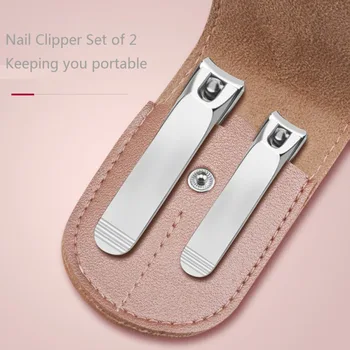 

2 pcs Nail Clipper Set With Leather Bag Nail Cutting Machine Stainless Steel Fingernails Toenail Cutter Professional Nail Tool