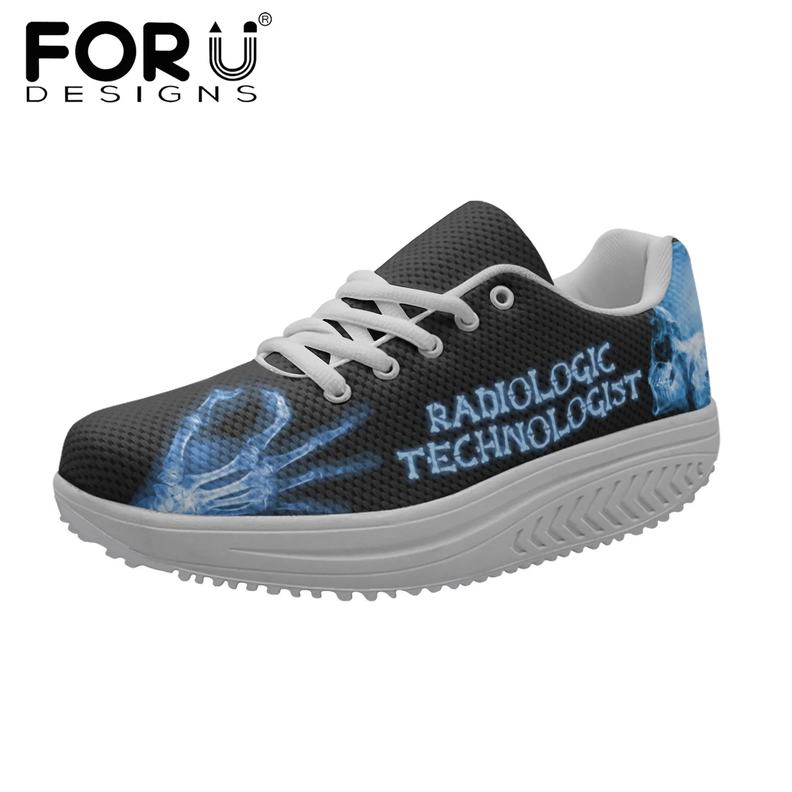 

FORUDESIGNS Personalized Bone Skull CT Pattern Women's Platform Shoes Fashion Lace-up Swing Shoes Ladies Autumn Slimming Shoes