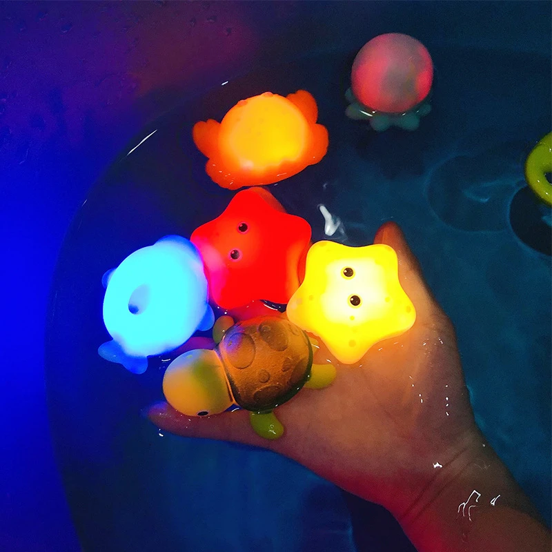 de baño para bebés, juguete con luz intermitente, flotante, luminoso, automático, goma, baño, ducha, pato, 4 Uds.|Juguete de baño| - AliExpress