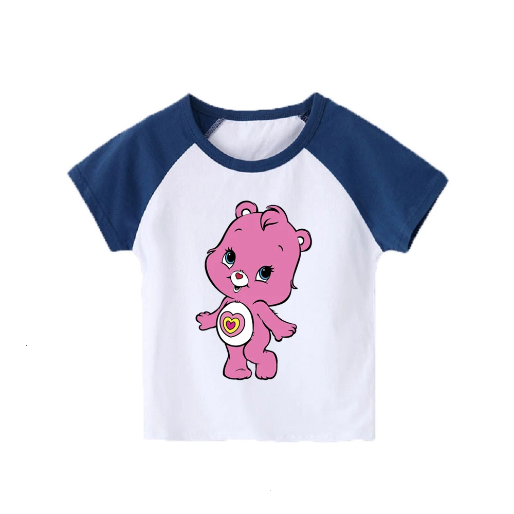 Одежда для мальчиков и девочек короткий рукав Care Bears скрещивающиеся цвет; детская футболка; топы с круглым вырезом; футболки с изображением мультипликационных персонажей для детей футболка детская одежда От 2 до 12 лет - Цвет: as picture