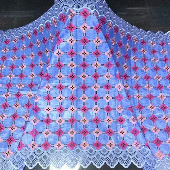 

Fashion Sky Blue African Cotton Embroidery Bazin Riche Lace Fabric For Clothing WB16(5Yards/Lot)