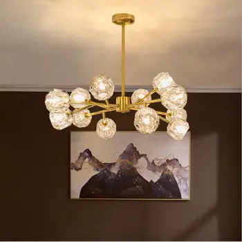 

Modern luxury crystal chandelier Lighting For Living Room Lights full copper Lustre Hanging lamp For Restaurant Lamp